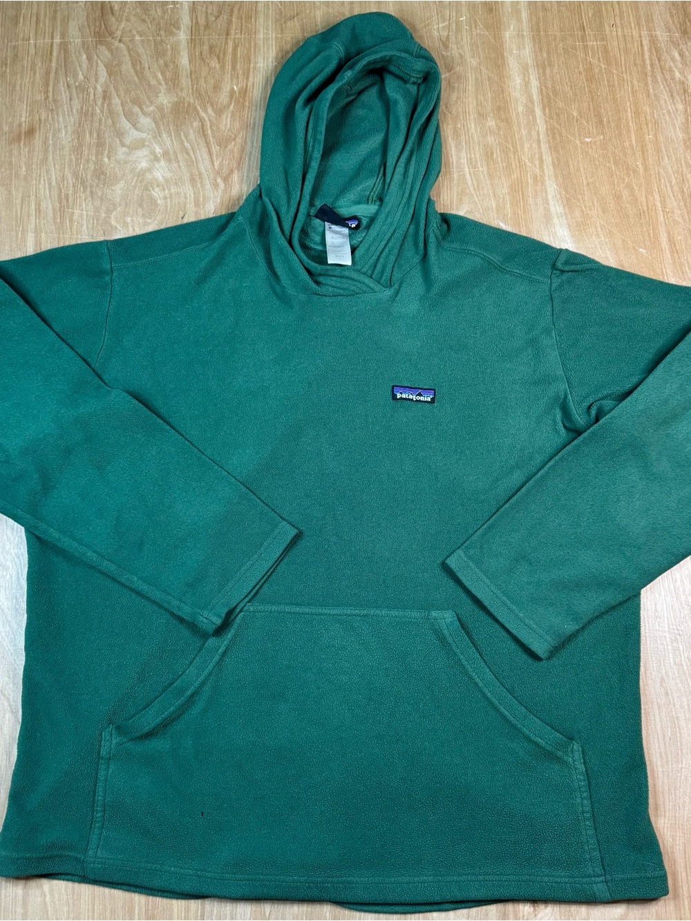Patagonia Mens Green Fleece Pullover Hoodie Polyester Hood Pockets Large